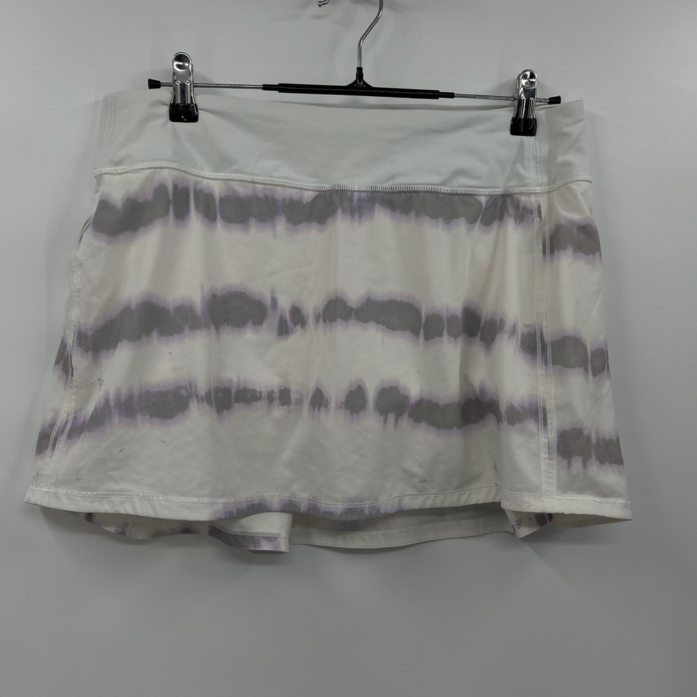Lululemon 10 Pace Rival Skirt Womens White Purple Tie Dye Stripe Pleated Skort